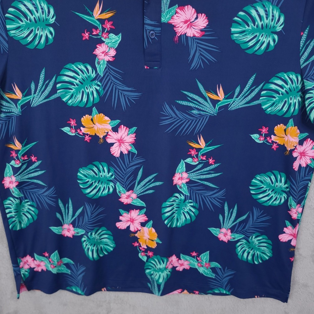 Birdie Bound Polo Shirt Mens 3XL Blue Tropical Floral Golf Performance - Picture 9 of 11